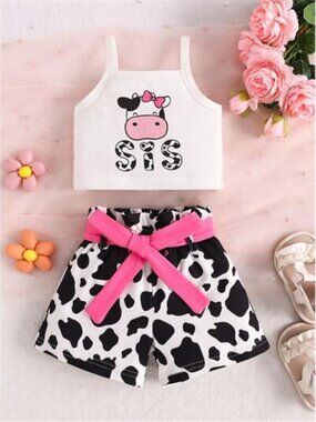 Children's Cow Print Tank Top & Shorts Set